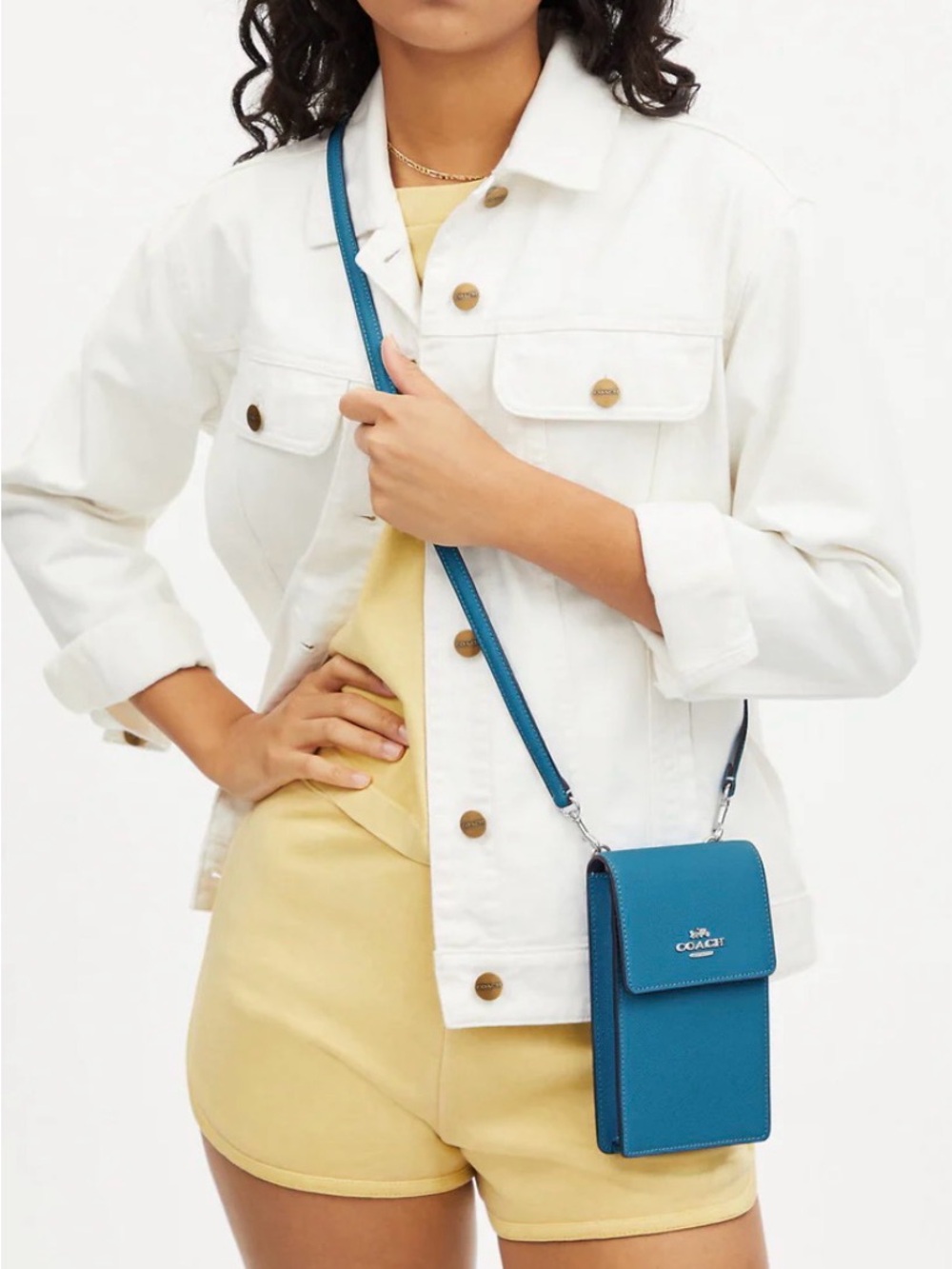 Coach North South Leather Crossbody Phone Bag. Electric Blue